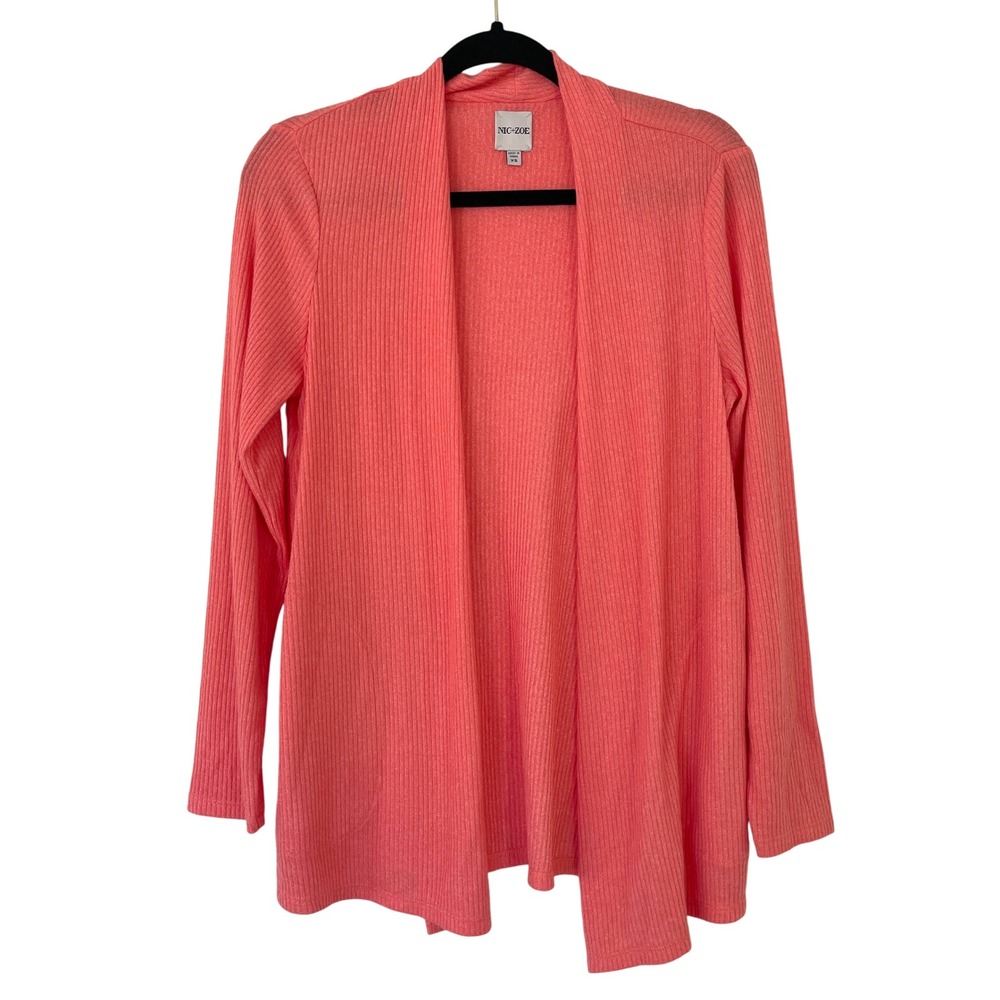 NIC+ZOE Coral Soft Ribbed Knit Open Front Cardigan Sweater Women's XS